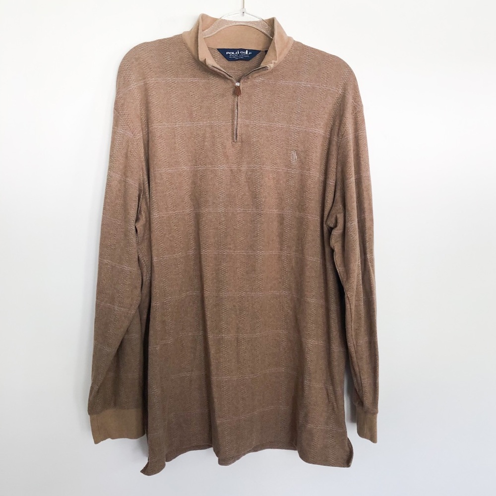 Polo Golf Alpaca Plaid zip up Carmel sweater